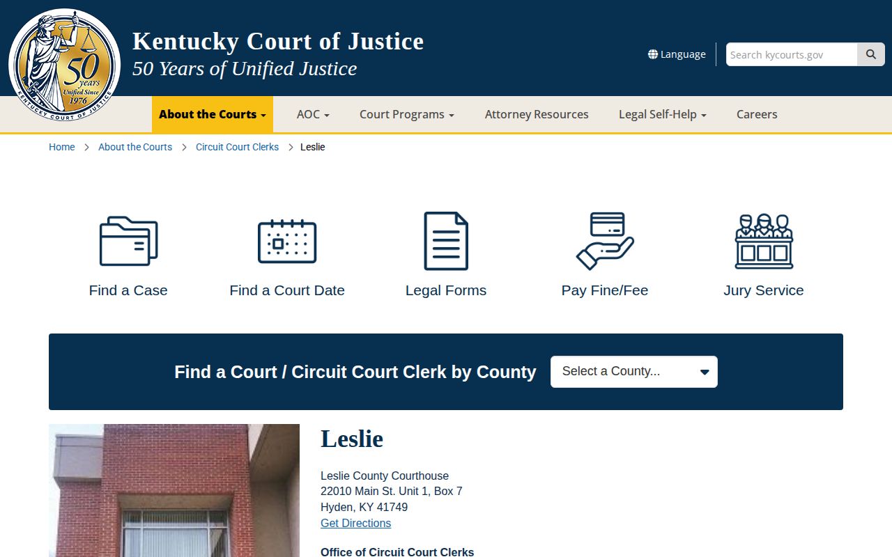 Official Kentucky Court of Justice Leslie County information page